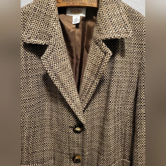 TALBOTS Women's Neutral Brown Tweed Jacket 14 - Picture 4 of 12